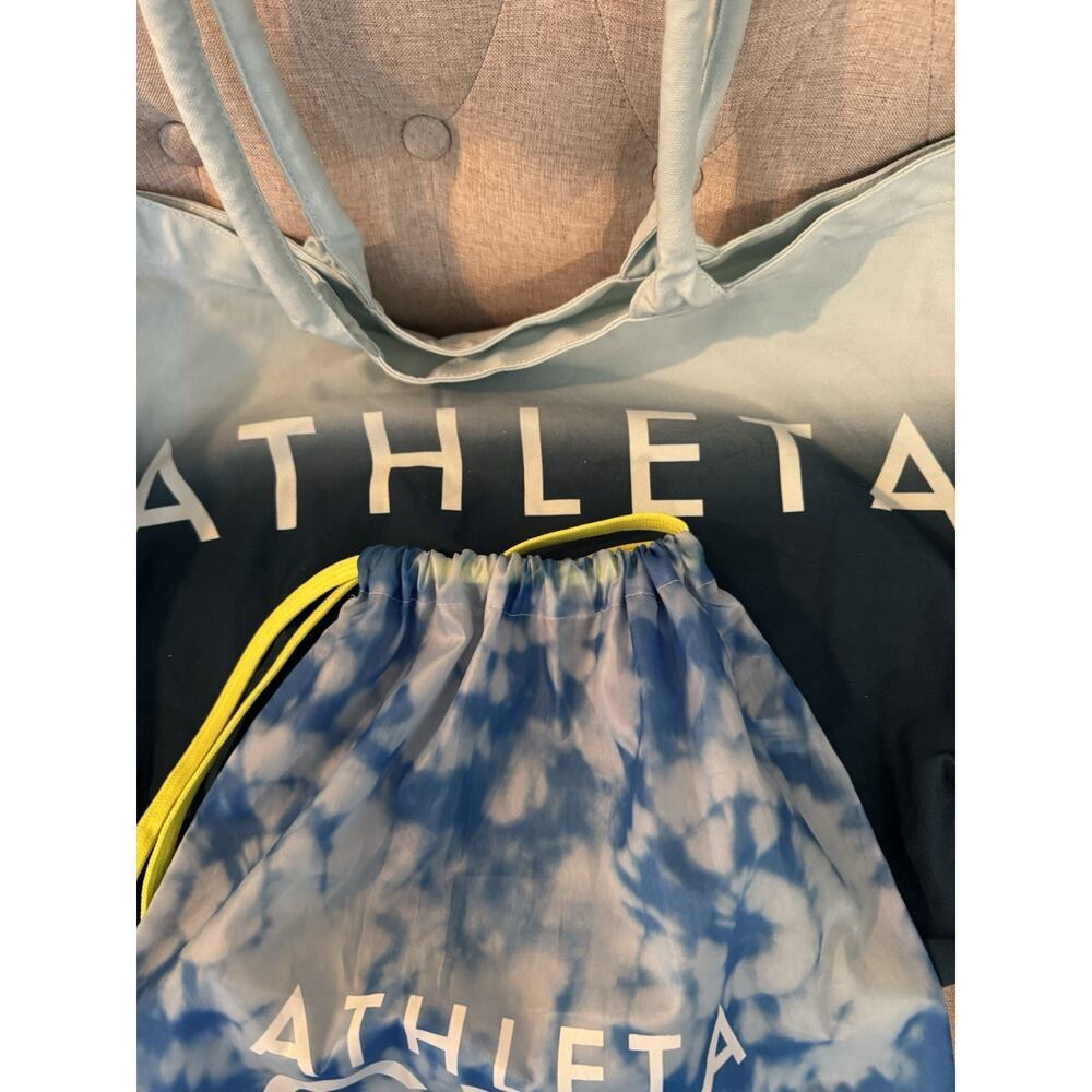 Athleta Gym Bag Blue Ombre White Canvas/Girl Drawstring Bag - Picture 3 of 6